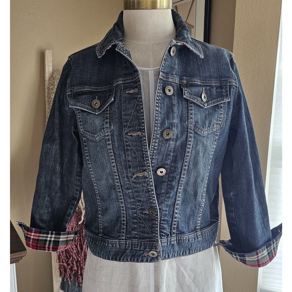 Coldwater Creek Denim Jacket Women's PS Jean Trucker Dark Wash Flannel Lined
